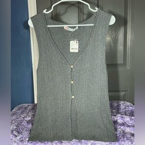 Free People Sleeveless Ribbed Button Vest NWT Size M Gray